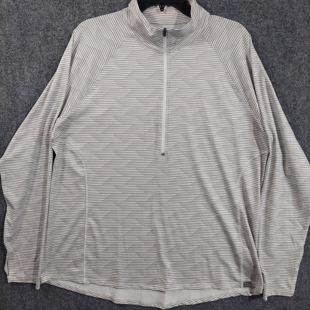 L.L. Bean Pullover Womens XL Gray Striped Quarter Zip Long Sleeve Hiking Running